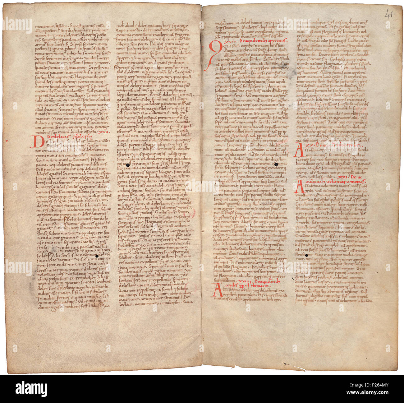 . Pantegni pars prima theorica (lib. I-X) - FOLIOS 040v (links) und 041 r (rechts). Linken seite Folio 040 V; rechte Seite Folio 041 r aus dem 11. Jahrhundert Kopie des Liber pantegni. Dies ist die früheste bekannte Kopie (vor 1086) des Liber pantegni, am Monte Cassino unter der Leitung von Konstantin der Afrikanischen gemacht. Es widmet sich der Abt Desiderius von Monte Cassino (1027-1087), bevor er Papst wurde Victor III. Hintergrund Informationen in niederländischer und in englischer Sprache. . Konstantin der Afrikanischen (Ca. 1010-1098/9) 175 Liber pantegni-KB 73 J 6-Folios 040v (links) und 041 r (rechts) Stockfoto