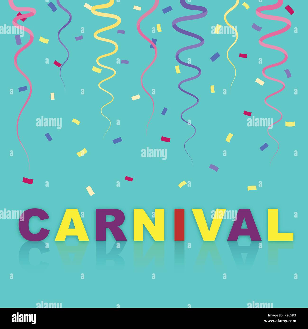 Festival Vector Illustration bunte Serpentine und Konfetti auf hellblauem Hintergrund mit bunten Inschrift Karneval hellen Plakat Vorlage Stock Vektor