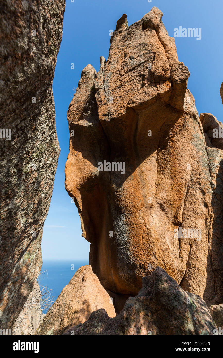 Die roten Felsen von Calanchi di Piana (Les Calanques de Piana), Golf von Porto, Korsika, Frankreich Stockfoto