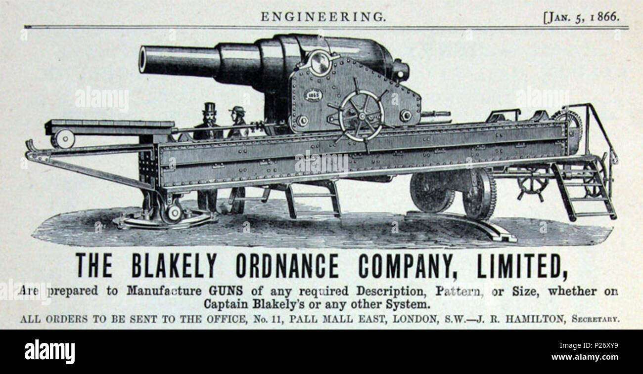 . Englisch: Werbung für das Blakely Ordnance Company, Limited. 1865. Nicht angegeben 31 Blakely Ordnance Co Werbung 1865 Stockfoto
