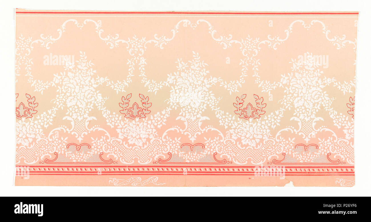 . Englisch: Grenze (USA), Ca. 1900. Englisch: White Cluster von Blumen und Girlanden von schriftrollen auf Papier im Schatten von Rosa verbunden mit grünlich grau. . Ca. 1900 36 Grenze (USA), Ca. 1900 (CH) 18445997 Stockfoto