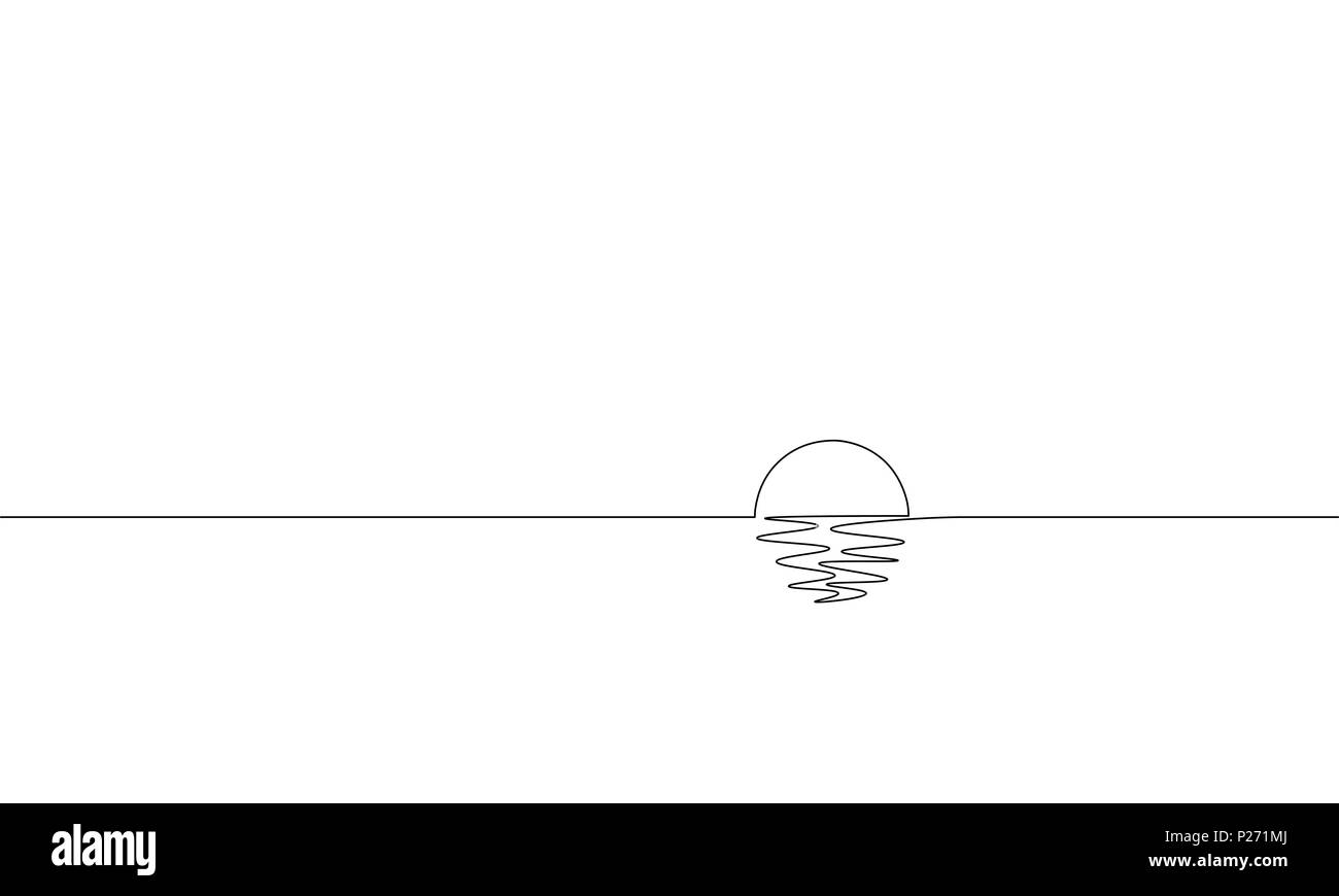 Einzelnen kontinuierlichen eine Zeile Kunst sonnige Aussicht auf das Meer. Seereise sunrise Holiday tropischen Luxus Reise Sonnenuntergang Konzept Design Skizze Maßbild Vector Illustration Stock Vektor