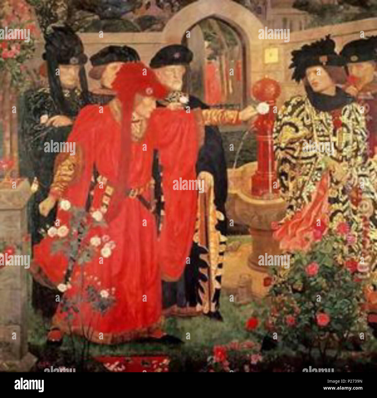 . Zupfen Sie die roten und weißen Rosen im alten Tempel, Gärten. Dies ist der erste Anstrich für ein Wandbild im Osten Korridor der Palast von Westminster, [1] von Earl Beauchamp.[2] Das Gemälde ist von William Shakespeare's Version von der Aufspaltung von Adligen in die Fraktionen von York und Lancaster, Funken die Kriege der Rosen im 15. Jahrhundert in England. Richard Plantagenet, 3. Herzog von York und seine Anhänger wählen Sie die weiße Rose, während der Herzog von Somerset und sein einziger Begleiter der Roten nahm. Kopien dieser Malerei wurden auf die englische Gesellschaft zur Verfügung gestellt werden; Sir John Holding hatte ein Cop Stockfoto