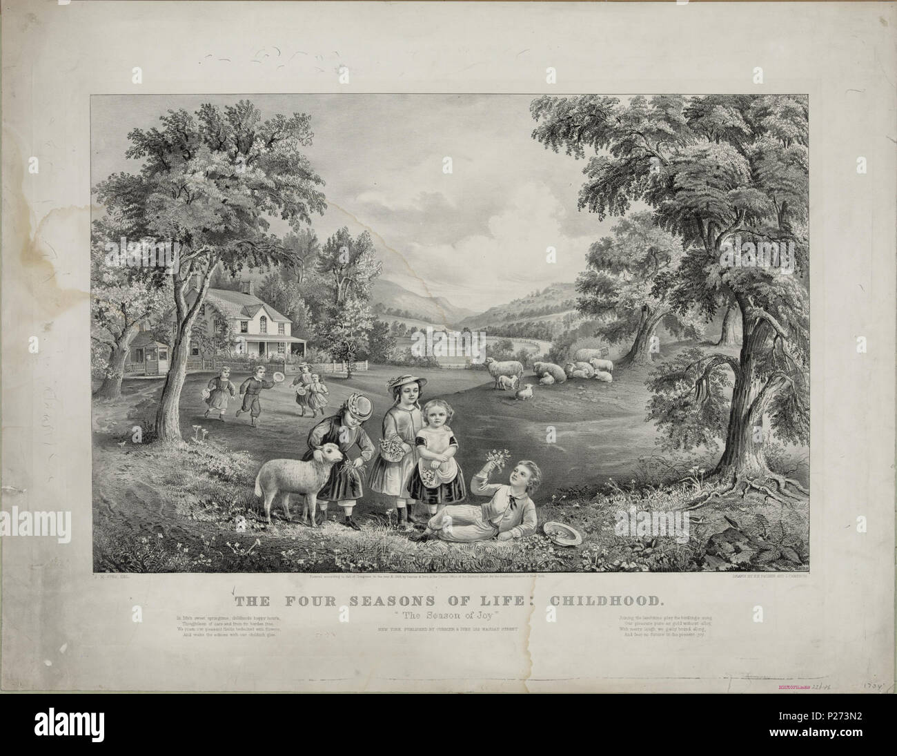72 Currier und Ives - Die vier Jahreszeiten - der Kindheit Stockfoto