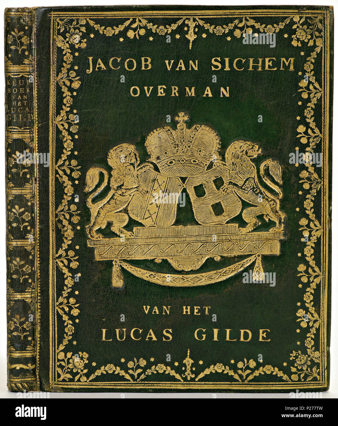 . Band van zwartgroen marokijn. Nederlands: Tabletten: willekeuren Ordonnantien en van het Lucas-Gilde binnen Amsterdam. Te Amsteldam, von Pieter Hendrik Dronsberg, 1789. 4. . 1792; 30 Band van zwartgroen marokijn - KONB 12-142 F5 Stockfoto