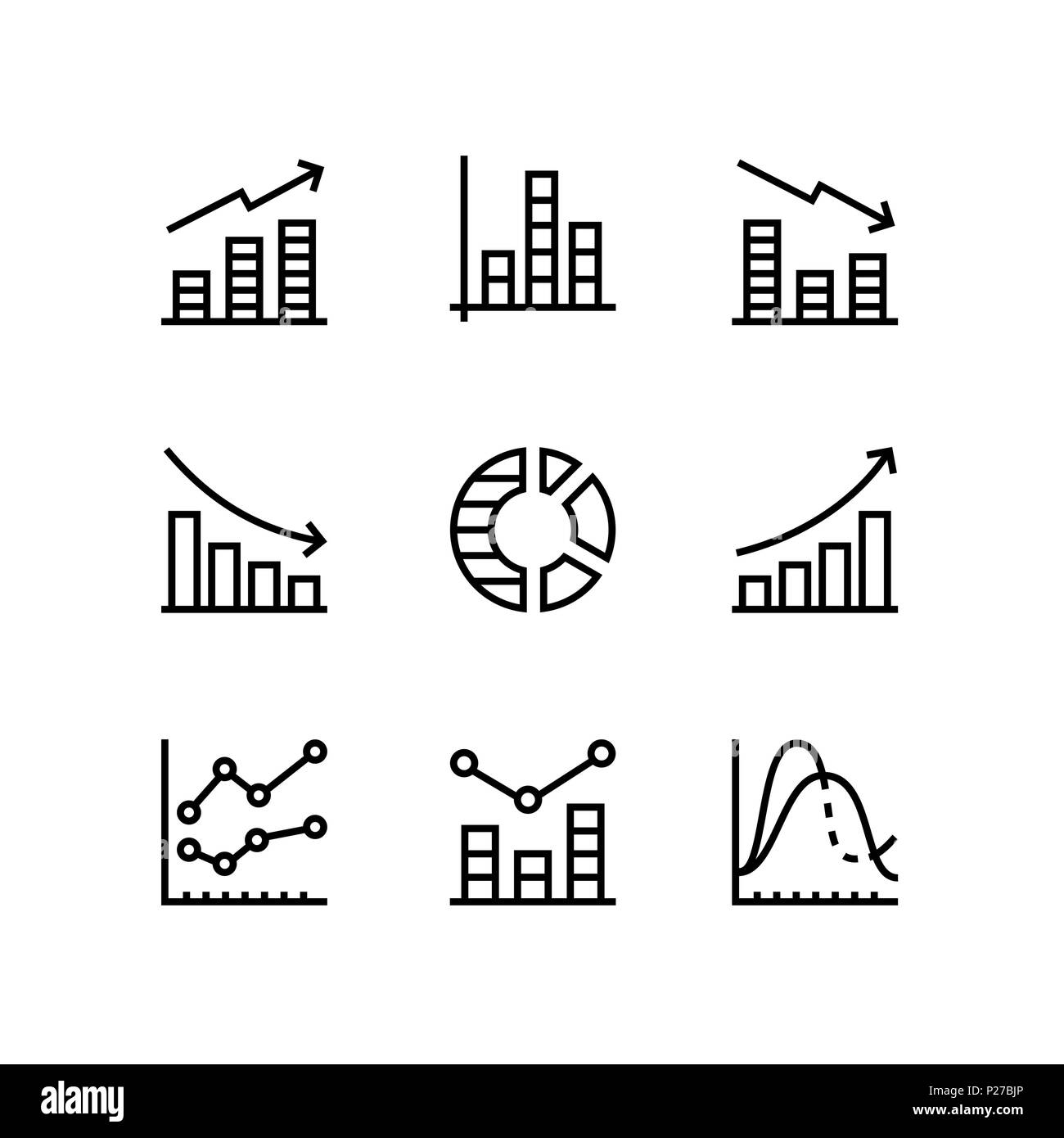 Die Analyse der Daten, Diagramm, Grafik Vektor einfache Symbole für Web und mobile Design Pack 1 Stock Vektor