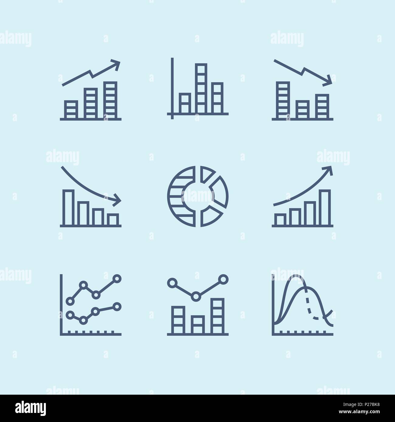 Umrisse Analyse Daten, Diagramm, Grafik Vektor einfache Symbole für Web und mobile Design Pack 1 Stock Vektor