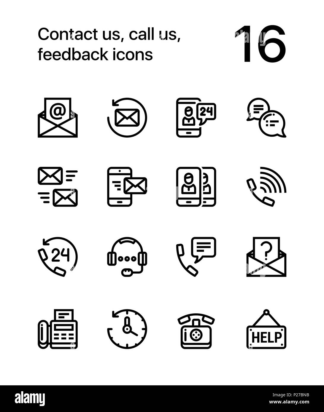 Kontaktieren Sie uns, rufen Sie uns an, feedback Symbole für Web und mobile Design Pack 2 Stock Vektor