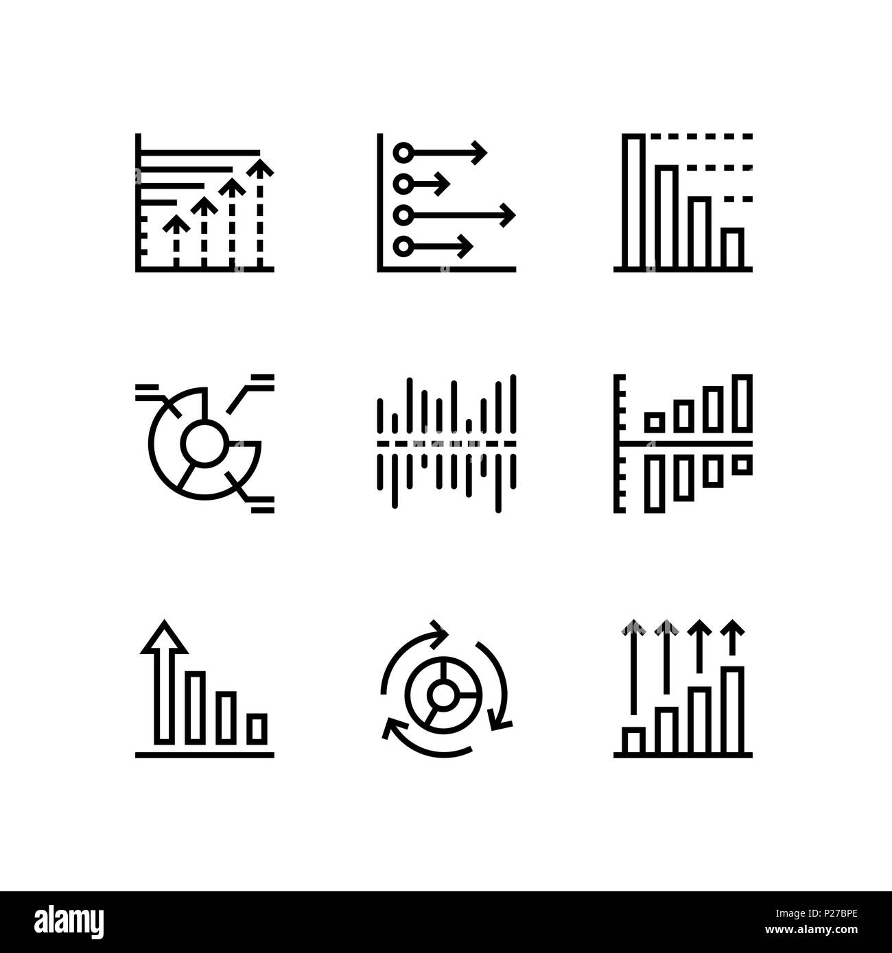 Die Analyse der Daten, Diagramm, Grafik Vektor einfache Symbole für Web und mobile Design Pack 4 Stock Vektor