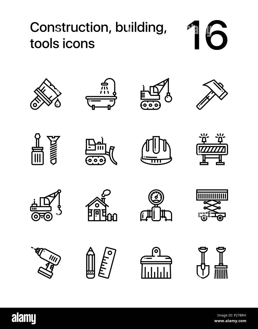 Konstruktion, Bauen, Werkzeuge, nahtlose Vektor Kontur Symbole für Web und mobile Design Pack 2 Stock Vektor