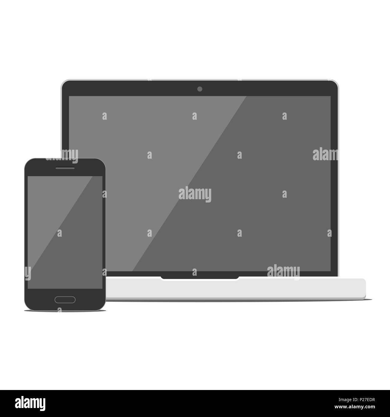 Isolierte schwarze Smartphone und Laptop vektor Flachbild mockup auf weißem Hintergrund Stock Vektor