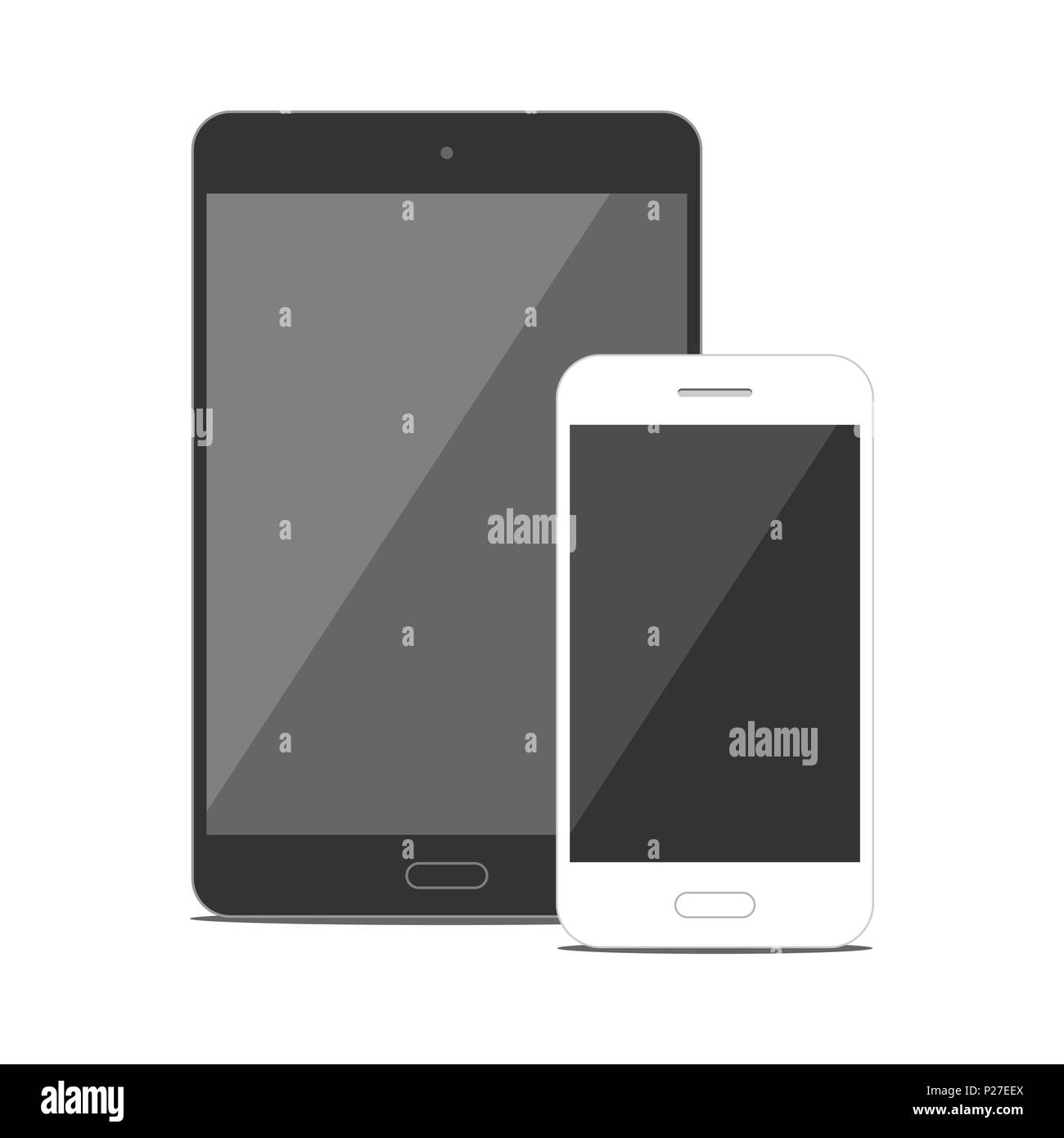 Weiß und schwarz Smartphone tablet Vektor Flachbild mockup auf weißem Hintergrund Stock Vektor