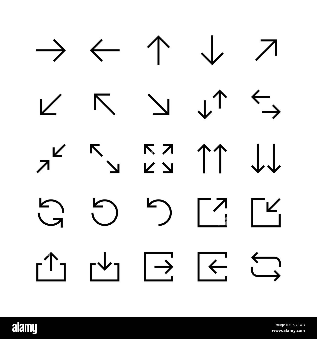 Einfache Gliederung schwarze Pfeile für mobile User Interface und Web Design auf weißem Hintergrund Stock Vektor