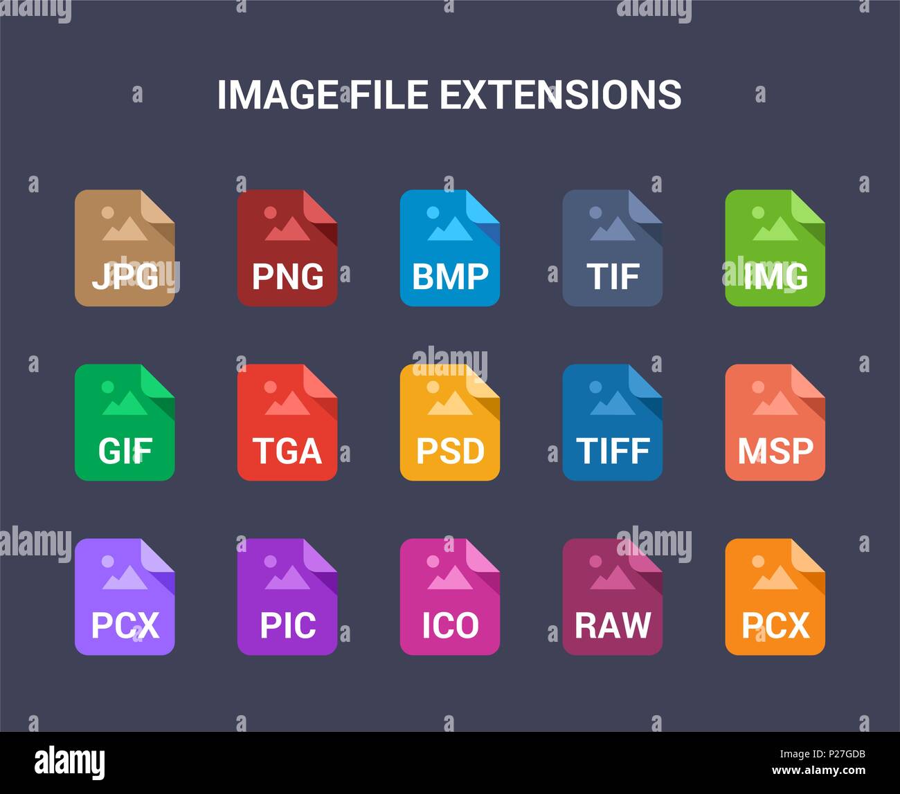 Bild Dateierweiterungen. Flache farbige Vector Icons Stock Vektor