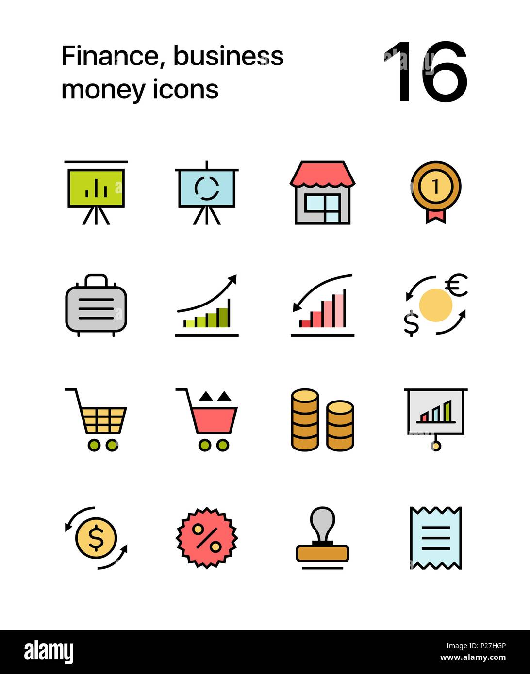 Farbige Finanzen, Business, Geld Icons für Web und mobile Design Pack 4 Stock Vektor