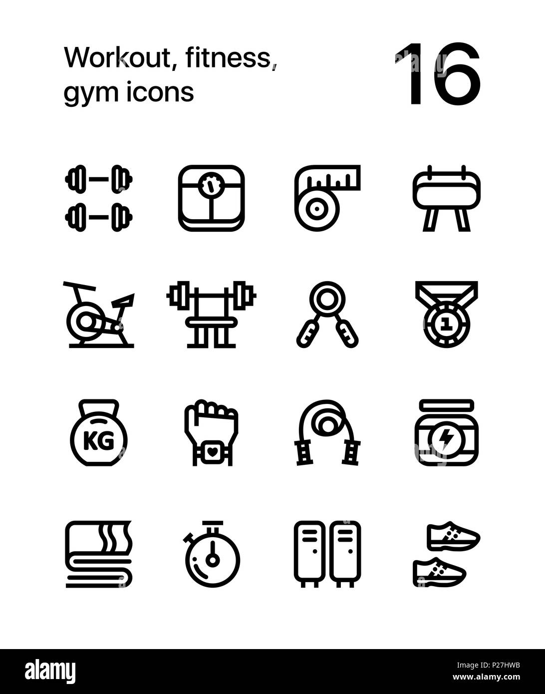 Training, Fitness, Fitnessraum Symbole für Web und mobile Design Pack 1 Stock Vektor