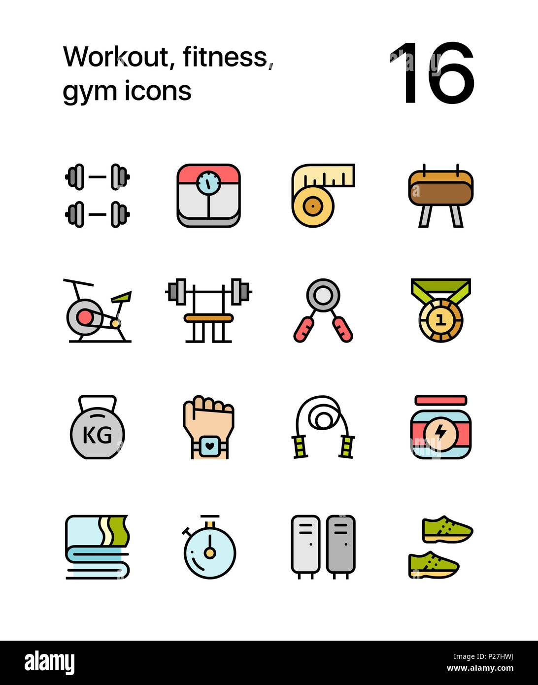Farbige Workout, Fitness, Gymnastik Symbole für Web und mobile Design Pack 1 Stock Vektor