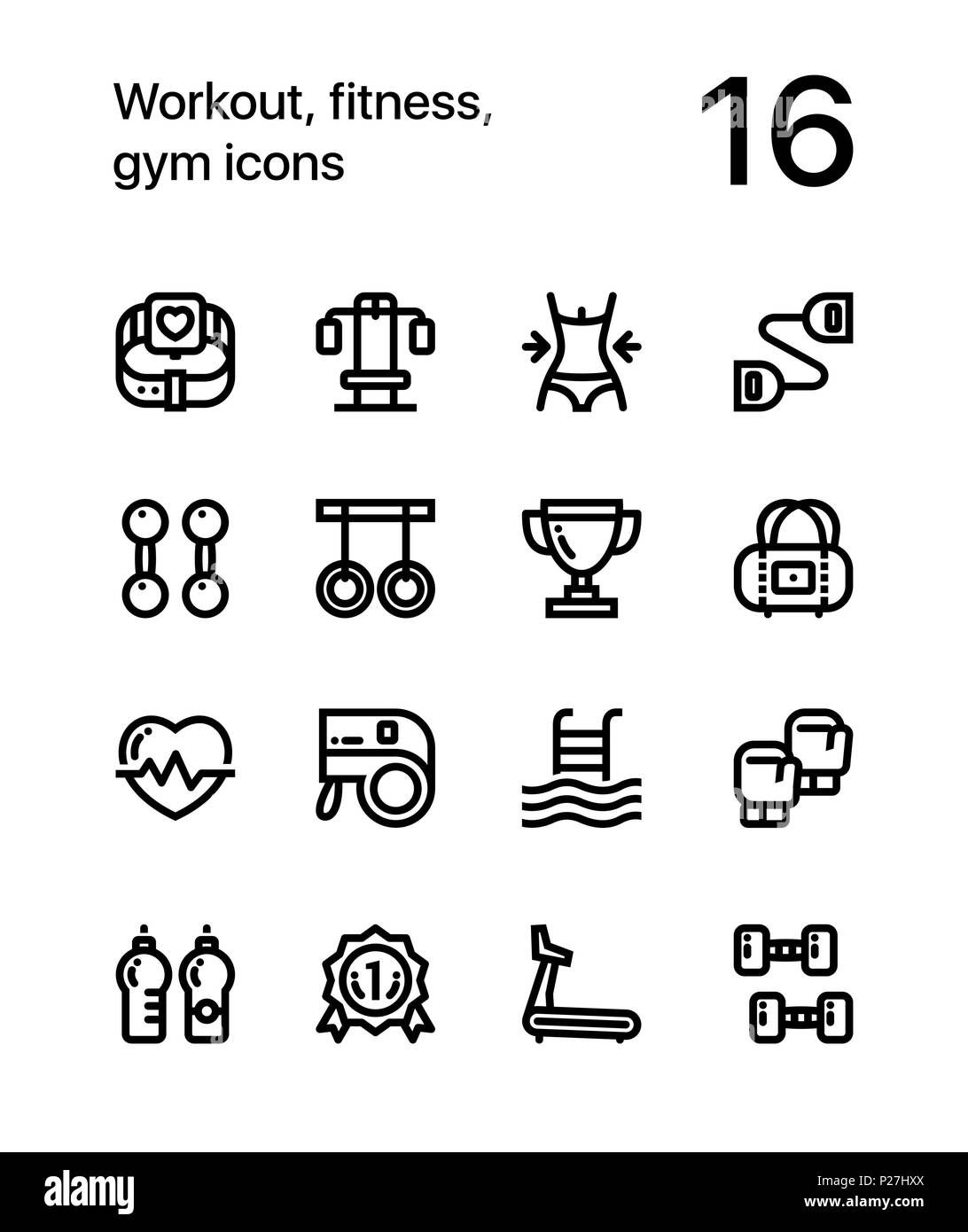 Training, Fitness, Fitnessraum Symbole für Web und mobile Design Pack 2 Stock Vektor