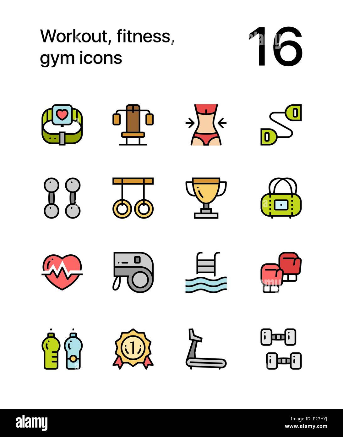 Farbige Workout, Fitness, Gymnastik Symbole für Web und mobile Design Pack 2 Stock Vektor