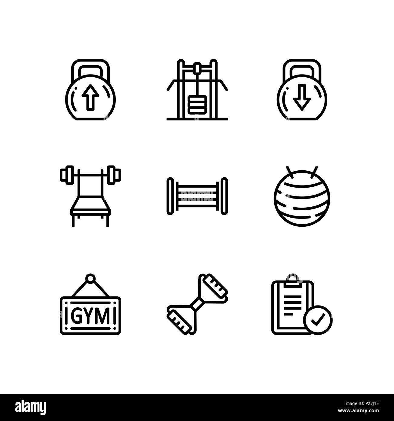 Training, Fitness, Fitnessraum Symbole für Web und mobile Design Pack 4 Stock Vektor