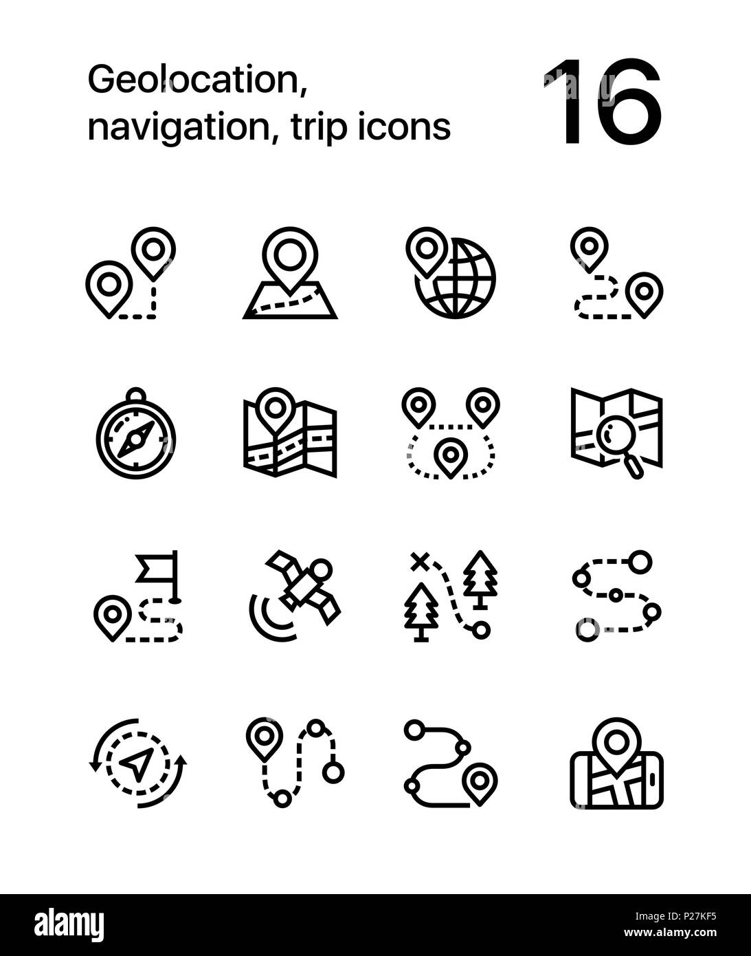 Geolocation, Navigation, Reise Symbole für Web und mobile Design Pack 1 Stock Vektor