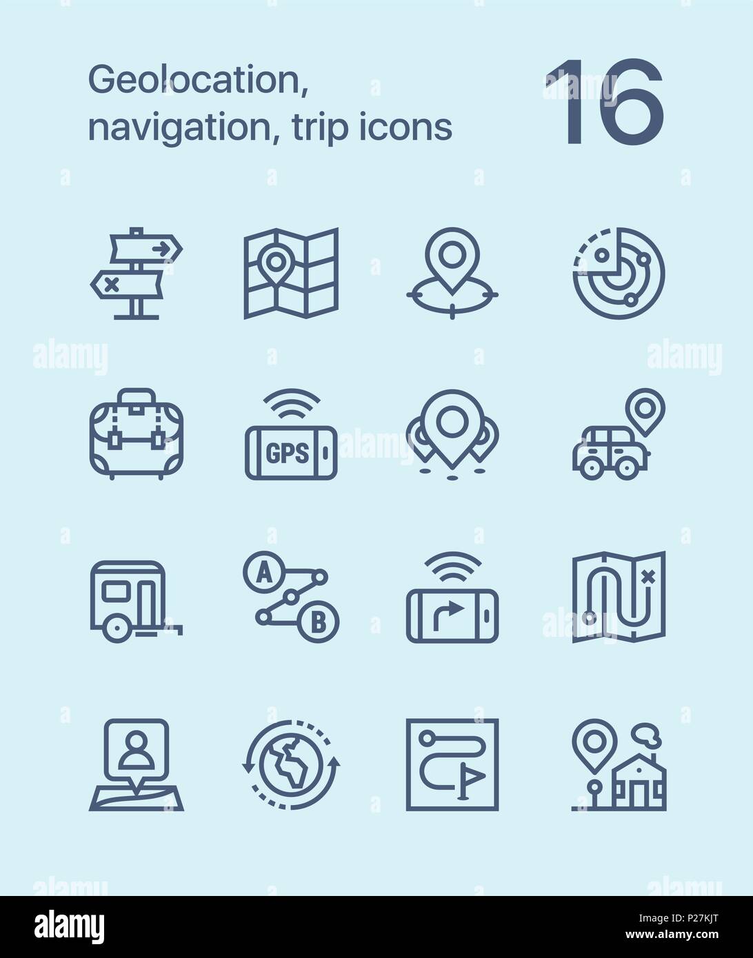 Umrisse Geolocation, Navigation, Reise Symbole für Web und mobile Design Pack 2 Stock Vektor