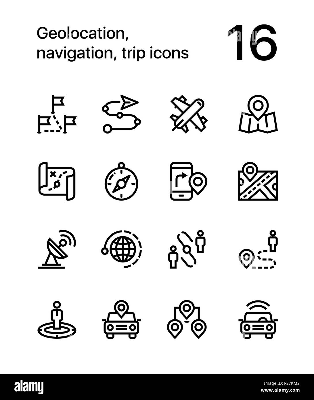 Geolocation, Navigation, Reise Symbole für Web und mobile Design Pack 3 Stock Vektor