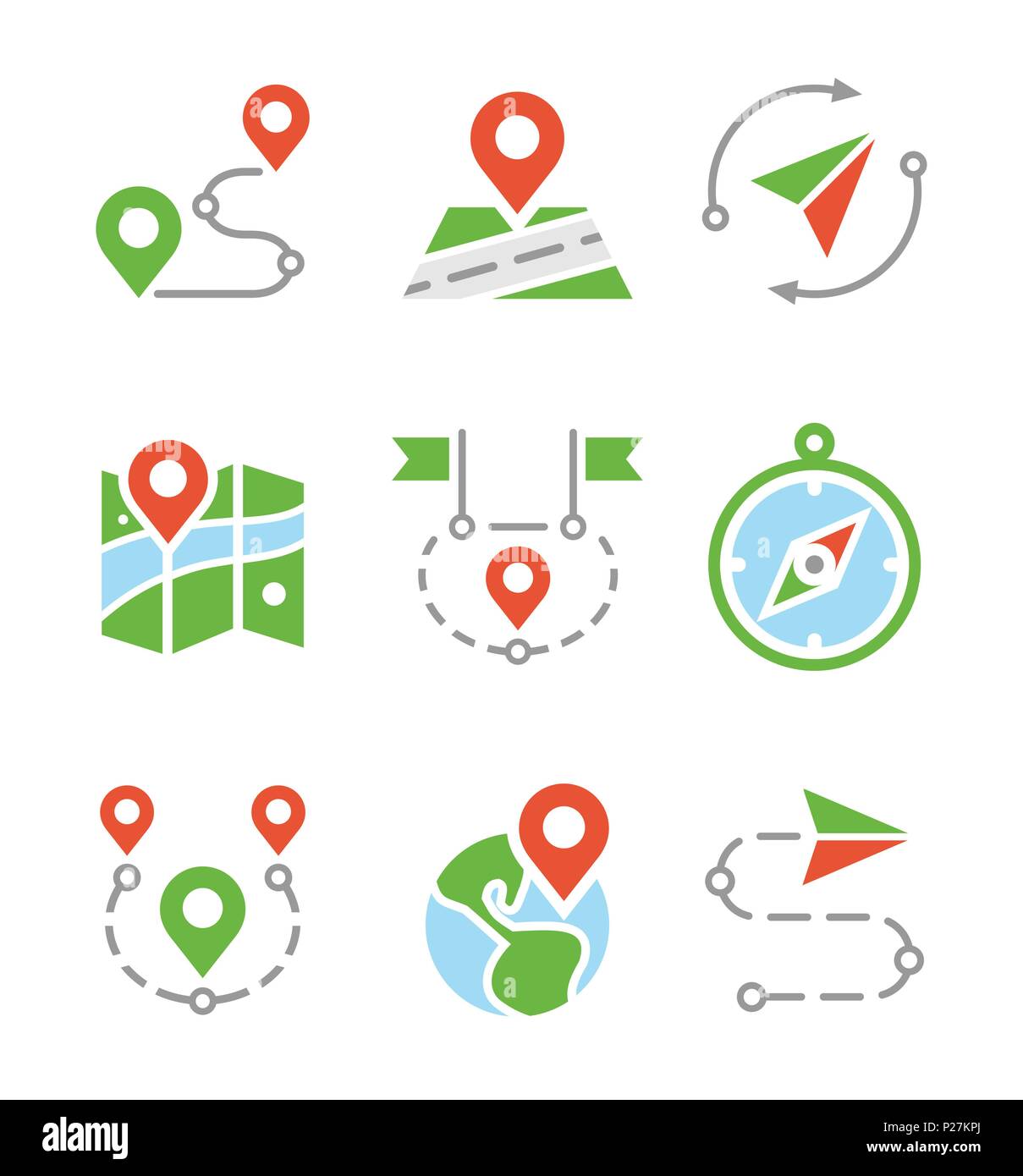 Geo Position, Reisen, Reise, Karte marker Flache farbige Vector Icons Stock Vektor