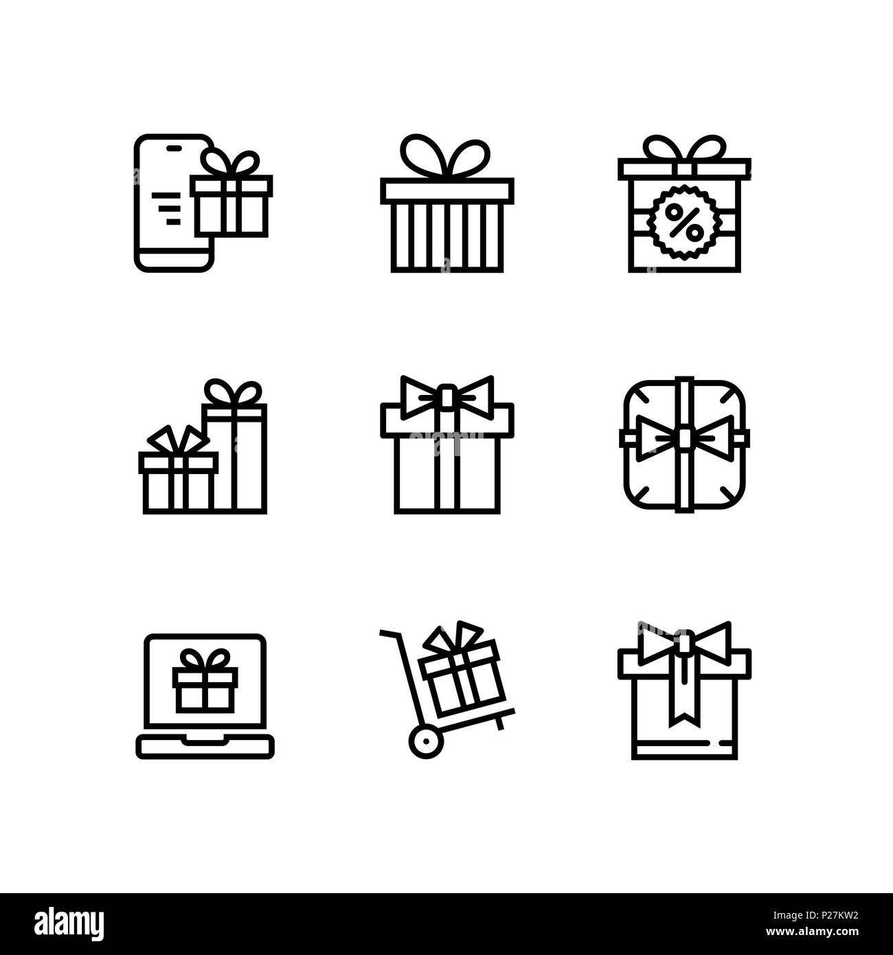 Geschenk, Geschenk, überraschung Vektor einfache umreiß Symbole für Web und mobile Design Pack 3 Stock Vektor