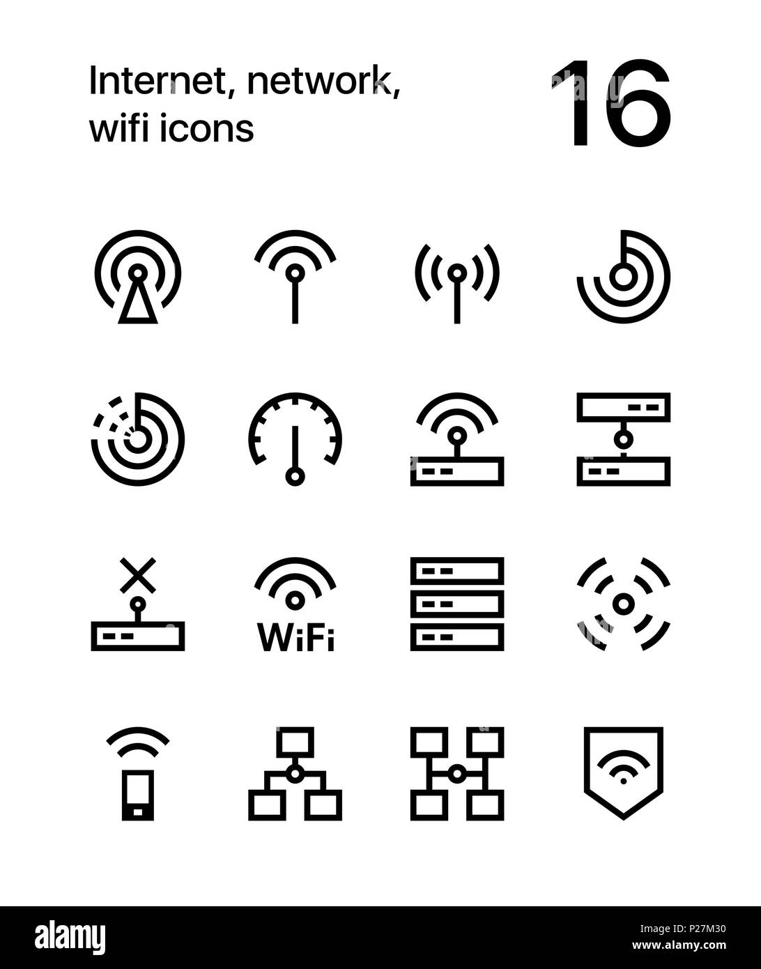 Internet, Netzwerk, WLAN Icons für Web und mobile Design Pack 1 Stock Vektor