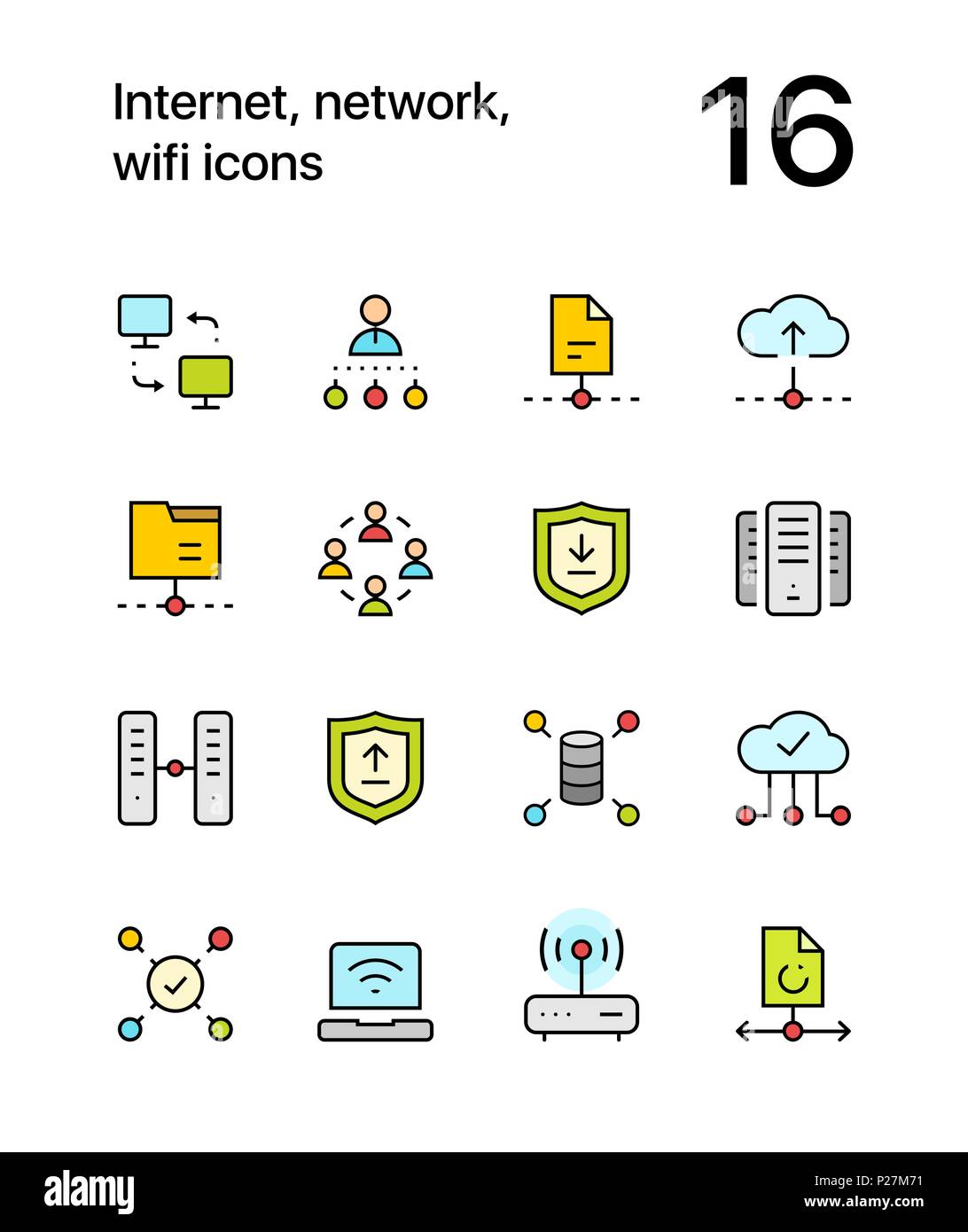 Farbige Internet, Netzwerk, WLAN Icons für Web und mobile Design Pack 3 Stock Vektor