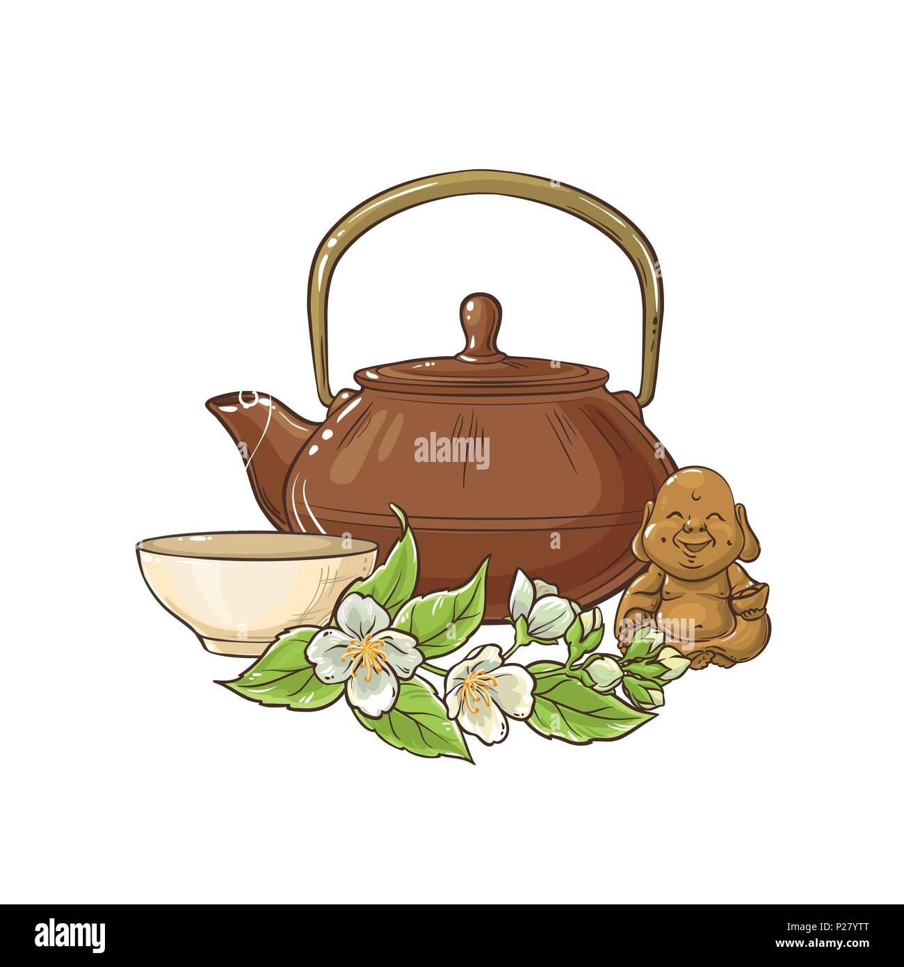 Jasmin Tee Vector Illustration auf weißem Hintergrund Stock Vektor