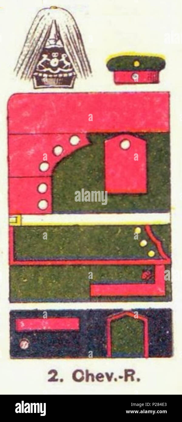 123 Farbschema der Einheitlichen, Königlich Bayerischen 2. Chevaulegers-Regiment, Ruhl, Tafel 16. Stockfoto