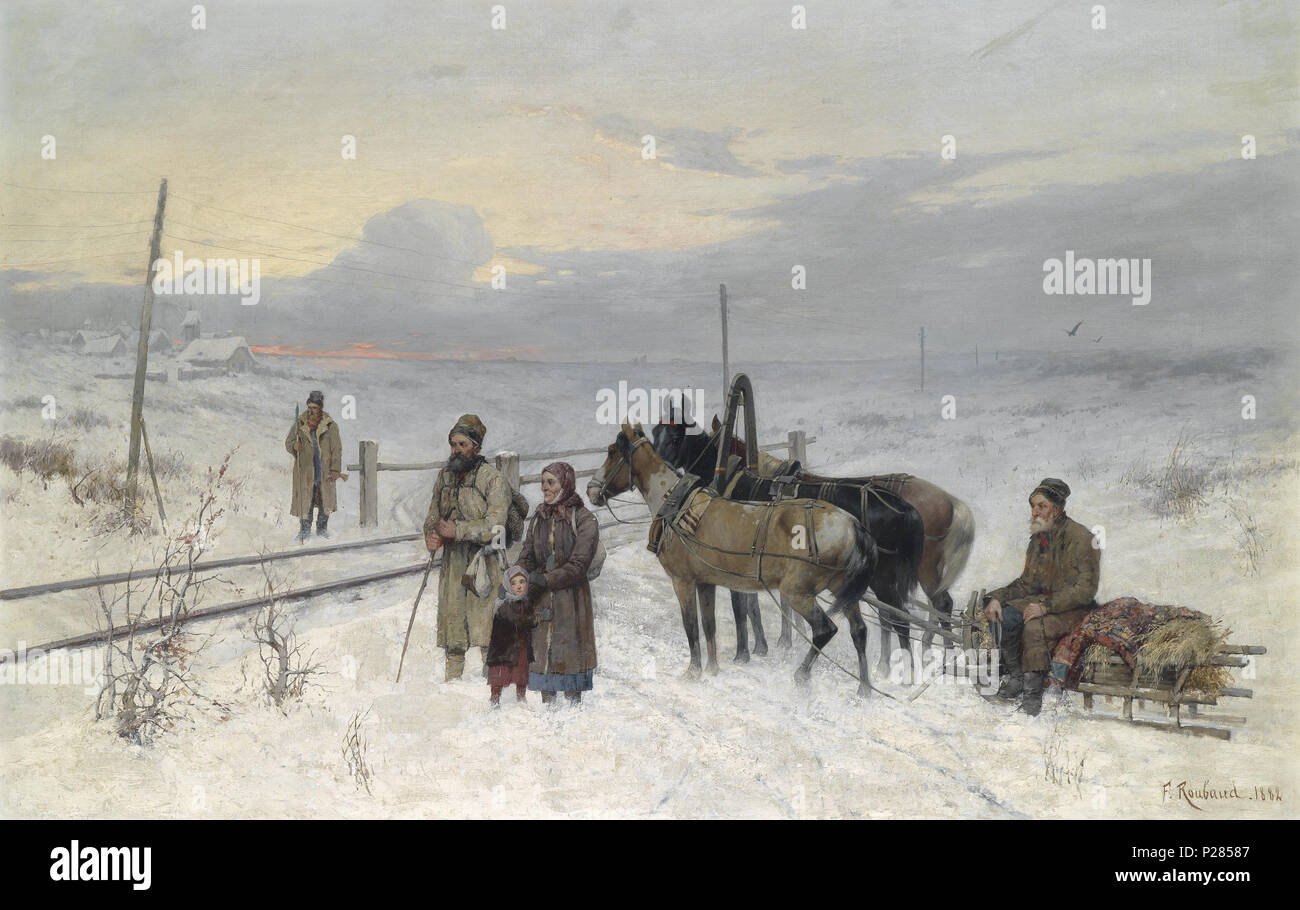 . Warten auf den Zug. 1882. Franz Roubaud (1856-1928) Alternative Namen Франц Алексеевич Рубо; Franken Alekseevič Rubo; Franz Aleksejewitsch Rubo; Franz Alexejewitsch Roubaud; Francois Iwan Roubaud; Frants Roubaud Beschreibung russische Maler und Hochschullehrer Geburtsdatum / Tod vom 5. Juni 1856 (17. Juni 1856 im Julianischen Kalender) 11 März 1928 Ort der Geburt / Todes Odessa München Arbeitsort Russischen Reiches Authority control: Q 662242 VIAF: 30293540 ISNI: 0000 0000 6676 1436 ULAN: 500012298 83146188 LCCN: n GND: 116663154 WorldCat 126 Franz Roubaud Warten auf den Zug 1882 Stockfoto