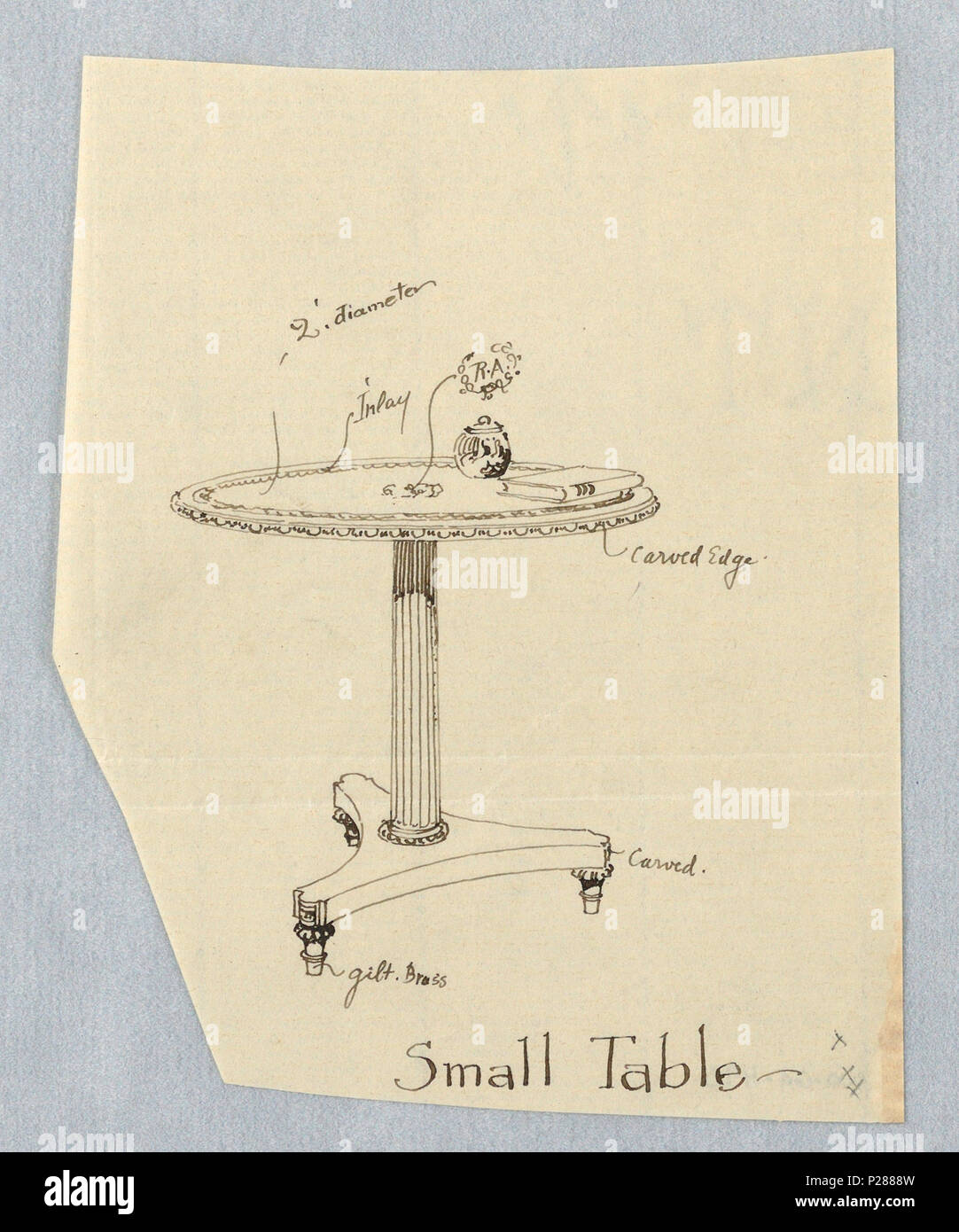 103 Zeichnen, Design für kleine Runden Tisch mit Schnitzereien und Einlegearbeiten aus Initialen "RA", 1900 - 05 (CH) 18681817 Stockfoto