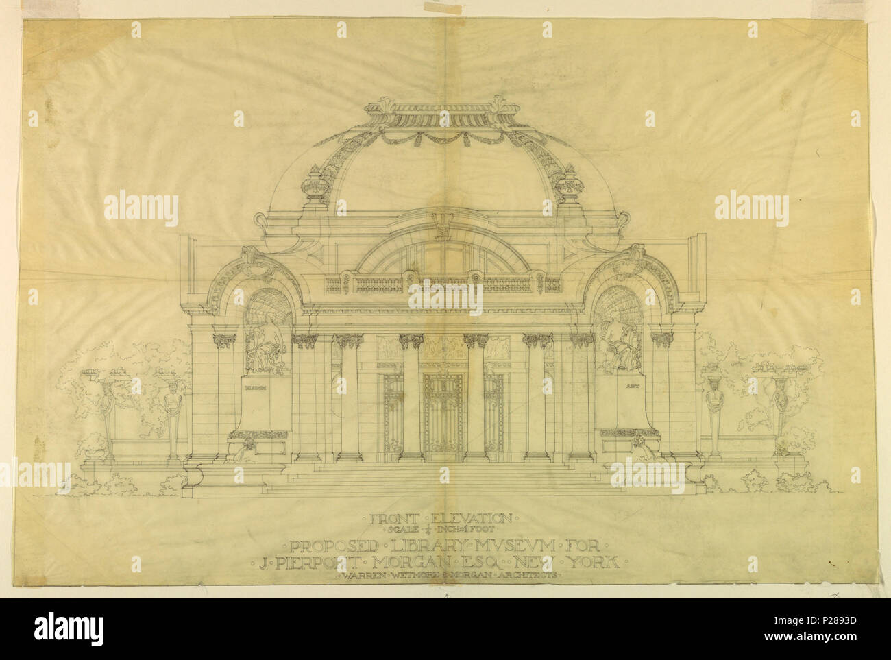 105 Zeichnung, Frontansicht Vorschlag, J. Pierpont Morgan Library, New York, 1899-1900 (CH 18570135-2) Stockfoto