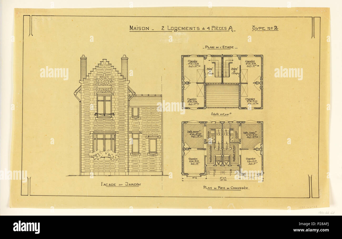 . Englisch: Zeichnung, Darstellung von Höhenprofil und Grundriss einer 2 Familie Masse-Haus (Art.Nr. 2), Ca. 1921. Englisch: Design zeigt die Höhe und Grundriss für zwei Familie Masse-Haus, Nach konstruktiven Plänen von guimard Für die Post entwickelt - der Erste Weltkrieg Wohnungsnot gebaut werden. . Ca. 1921 107 Zeichnung, Darstellung von Höhenprofil und Grundriss einer 2 Familie Masse-Haus (Art.Nr. 2), Ca. 1921 (CH) 18385007 Stockfoto