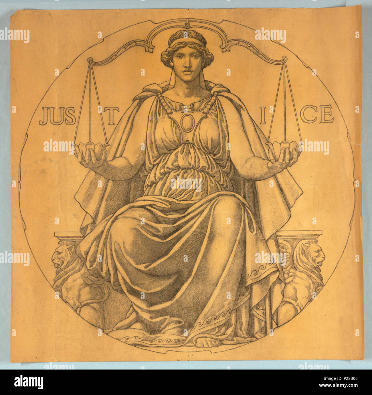 Englisch: Zeichnung, Studie für Mosaik "Gerechtigkeit", Wisconsin State  Capitol, Madison, WI, 1912. Englisch: Klassische weibliche Figur