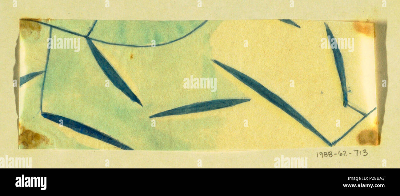 . Englisch: Zeichnung, Textil Design: Daphne, 1918. Englisch: dünne Zweige mit großen länglichen Blätter in Blau auf weißem Grund. . 1918 109 Zeichnung, Textile Design - Daphne, 1918 (CH) 18631215 Stockfoto