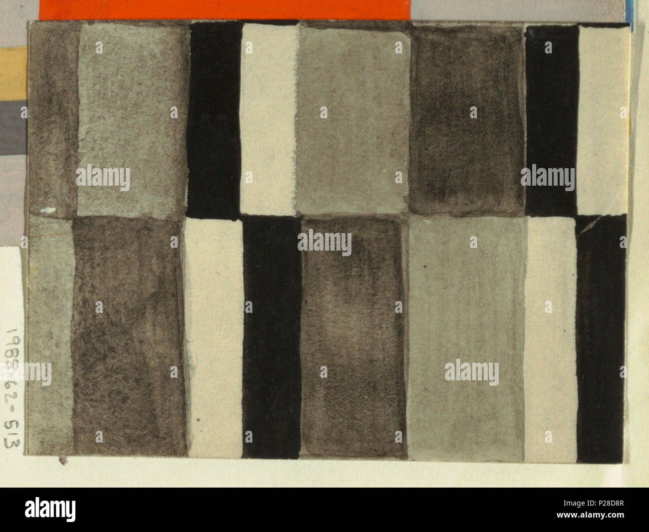 . Englisch: Zeichnung, Textil Design: Skorpion (Scorpion), 1919. Englisch: Karomuster in Grau, Schwarz und Weiß. . 1919 111 Zeichnung, Textildesign - Skorpion (Scorpion), 1919 (CH) 18630771 Stockfoto