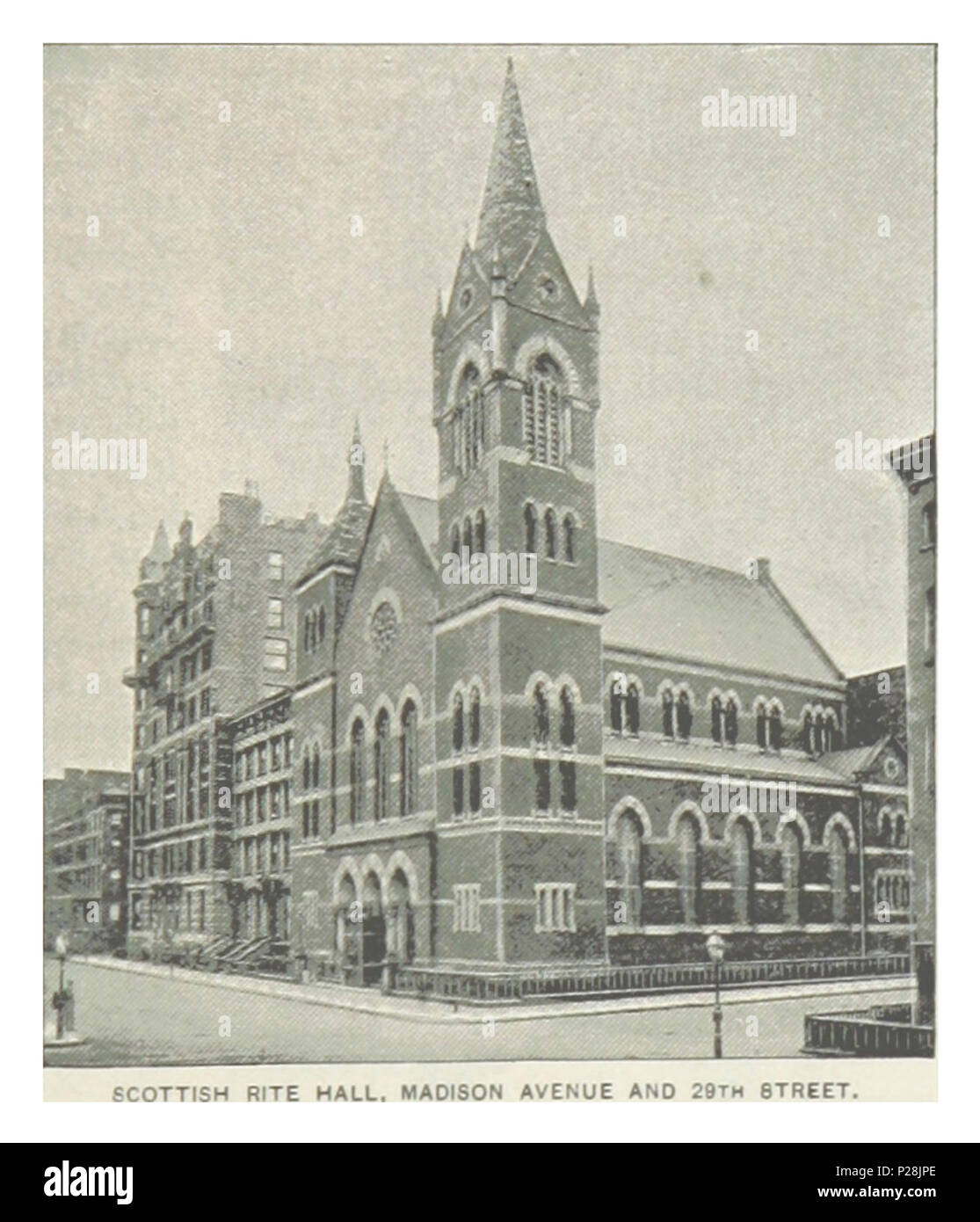 (König 1893, NYC) pg 577 Scottish Rite Hall, Madison Avenue und der 29. Straße. Stockfoto