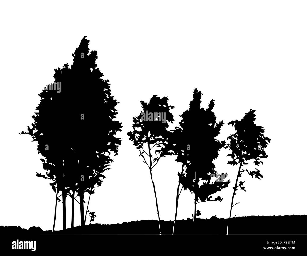 Baum-Silhouette isoliert auf weißem Migrationshintergrund. Vecrtor Illustration Stock Vektor