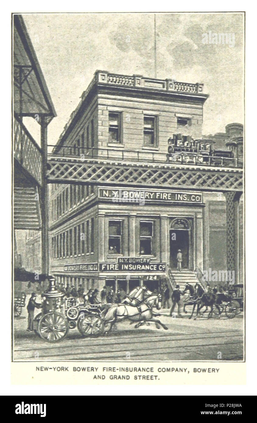 (König 1893, NYC) pg 648 NEW-YORK BOWERY FEUER - VERSICHERUNG, BOWERY UND GRAND STREET. Stockfoto