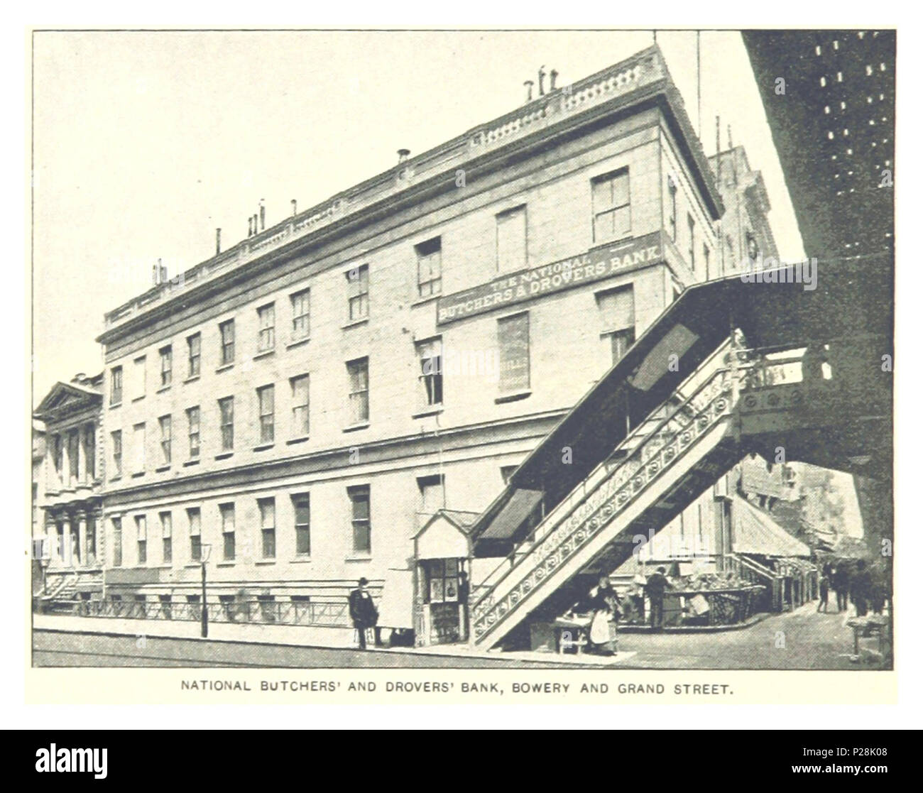 (König 1893, NYC) pg 726 nationale FLEISCHEREIEN UND TREIBERN' BANK, BOWERY UND GRAND STREET. Stockfoto