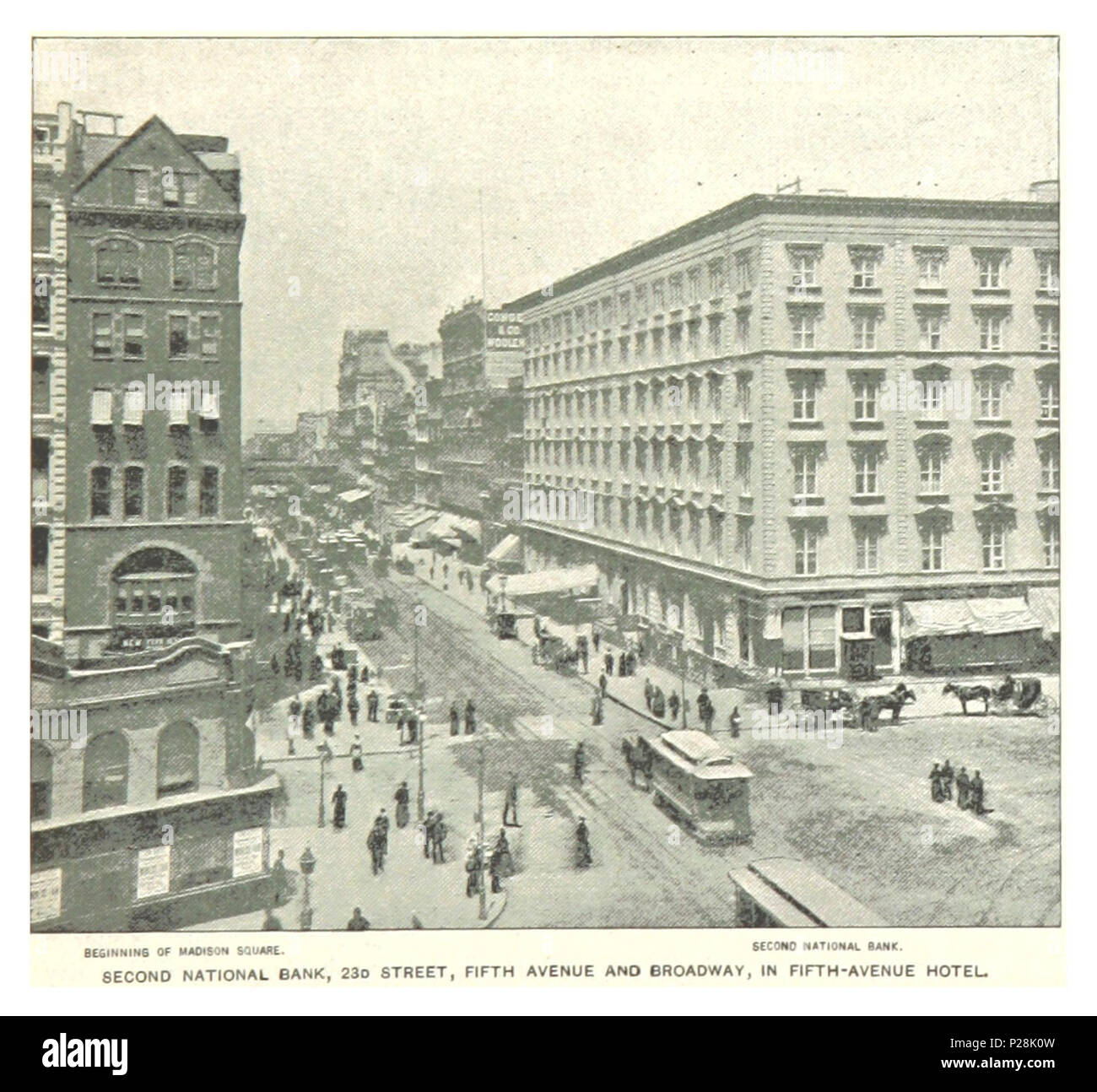 (König 1893, NYC) pg 743 ZWEITE NATIONALE BANK, 230 Street, Fifth Avenue und Broadway, IM FÜNFTEN - AVENUE HOTEL. Stockfoto