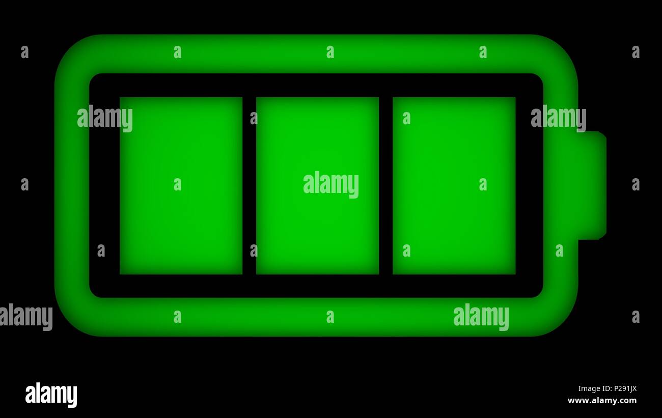 Die Batterie Symbol einer Kamera (eine vollständige grün Last), wie sie durch den Sucher gesehen. CGI mit Schatten und subtile Hinweise. Stockfoto