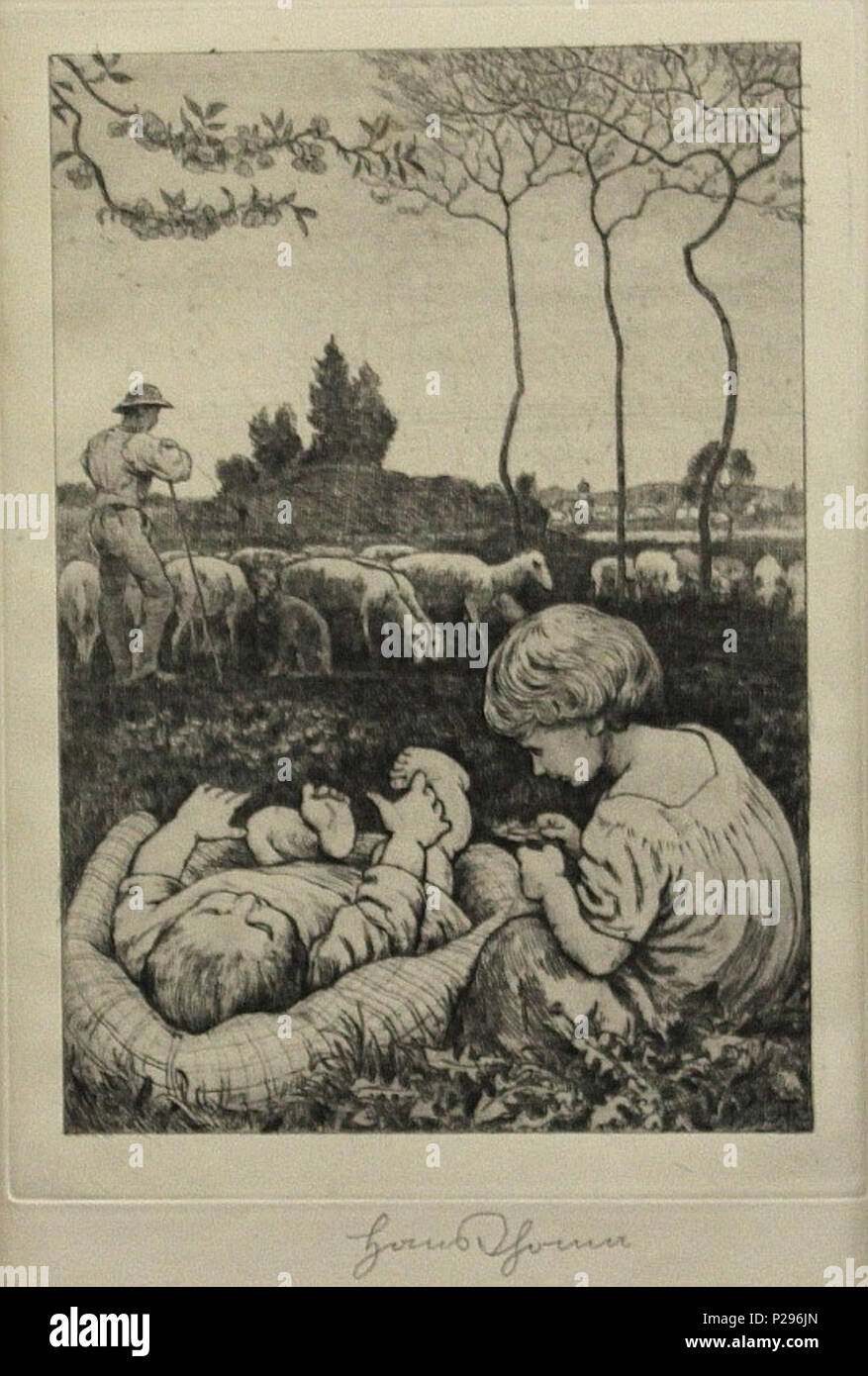 Dessin Original Hans Thoma (1839-1924) – Vache Et Oie, Crayon, Allemagne