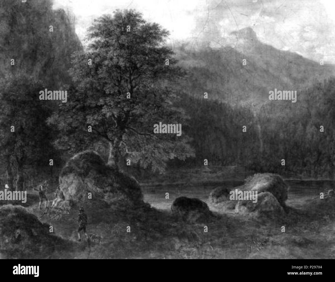 . Čeština: Horská krajina s jezerem 158 Johann Jacob Donner - Horska krajina s jezerem Stockfoto