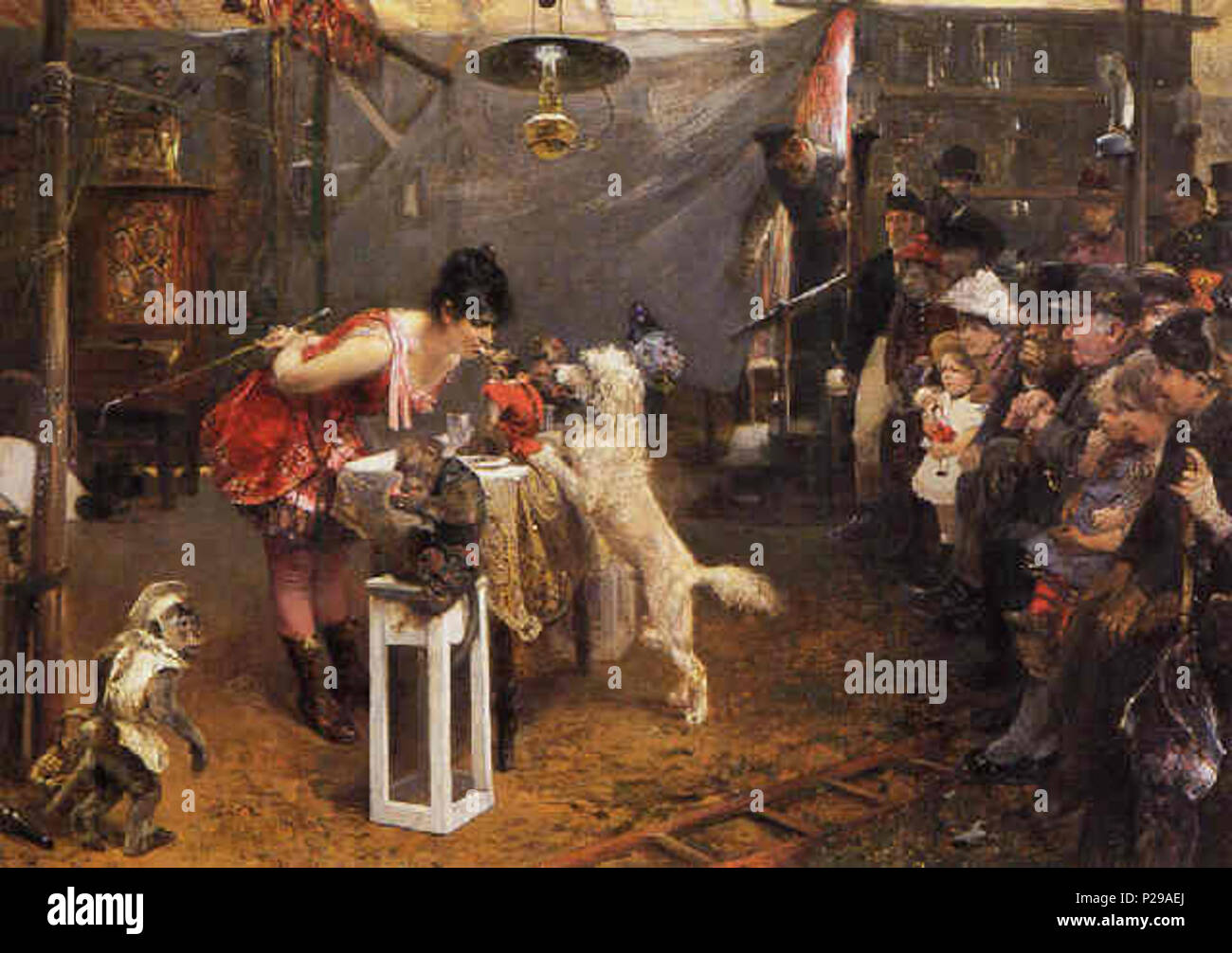 . Deutsch: Paul Friedrich Meyerheim: Dressur im Nebenzelt Öl auf Leinwand, 70,2 x 100 cm Privatbesitz. 1891 193 Meyerhime.Sideshow.1891 Stockfoto