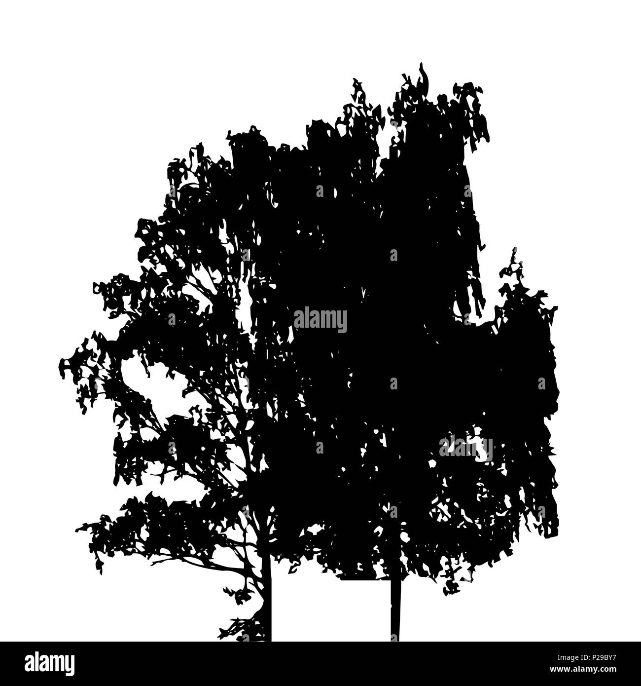 Baum-Silhouette isoliert auf weißem Migrationshintergrund. Vecrtor Illustration Stock Vektor